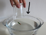 duw het glas over het potloodstompje in het water